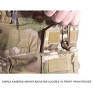 Detail view of the Crye Precision G3 Combat Pants internal knee height adjustment system for precise knee pad positioning.