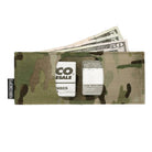 Ferro Concepts HY-LITE Wallet in Multicam holding cash and cards showcasing ultra slim minimalist everyday carry design
