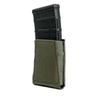 GBRS Group Single Rifle Magazine Pouch in Ranger Green shown in a straightforward product shot, featuring open-top elastic retention and laser-cut Squadron laminate for secure AR and AK magazine carriage on duty belts, chest rigs, and plate carriers.