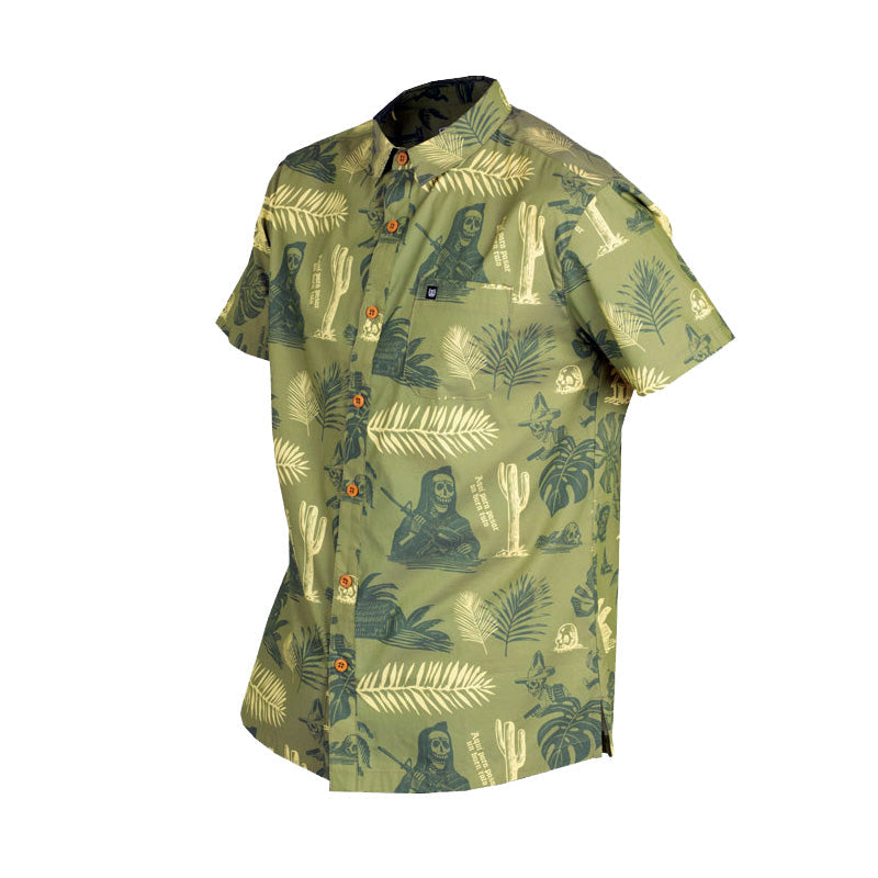 TD Day of the Dead Aloha Button Up Button-Up Shirt Tactical Distributors Avocado Small 
