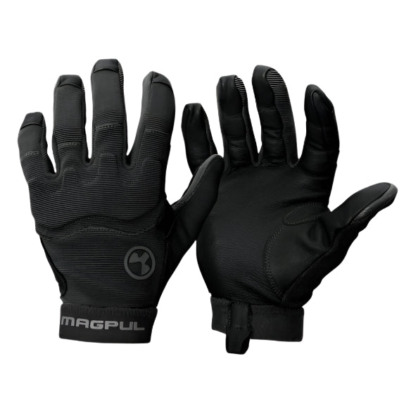 Pair of Magpul Patrol Glove 2.0 Black tactical gloves featuring durable leather palm and flexible nylon back construction