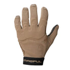 Magpul Patrol Glove 2.0 Coyote front view showing stretch nylon back of hand, padded knuckle panel, and hook and loop wrist closure