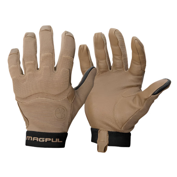 Pair of Magpul Patrol Glove 2.0 in Coyote showing tactical shooting glove design with leather palm and stretch nylon back