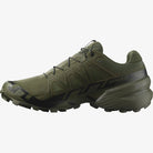 Inside sole view of Salomon Speedcross 6 FORCES in Ranger Green showing cushioned insole and breathable liner. Lightweight tactical trail shoe designed for comfort, stability, and support in military, law enforcement, and training environments.