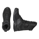 Pair of Black Salomon XA Forces 8 Inch GTX boots showcasing waterproof construction, tactical support, and aggressive traction.
