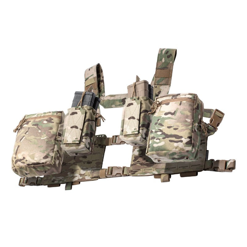 Spiritus Systems 34 Alpha Chest Rig equipped with magazines, utility pouches, and sustainment gear, illustrating the platform's scalability and flexibility.