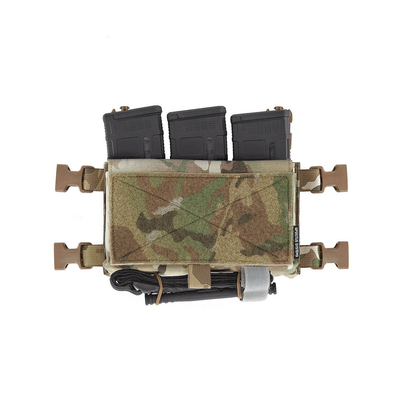 Spiritus Systems Triple 5.56 magazine insert installed inside a Micro Fight chest rig chassis, demonstrating magazine retention, organization, and compatibility with modular loadout systems.