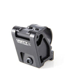 Unity FAST Aimpoint Magnifier Mount Black left side with magnifier flipped down and secured inline behind red dot optic