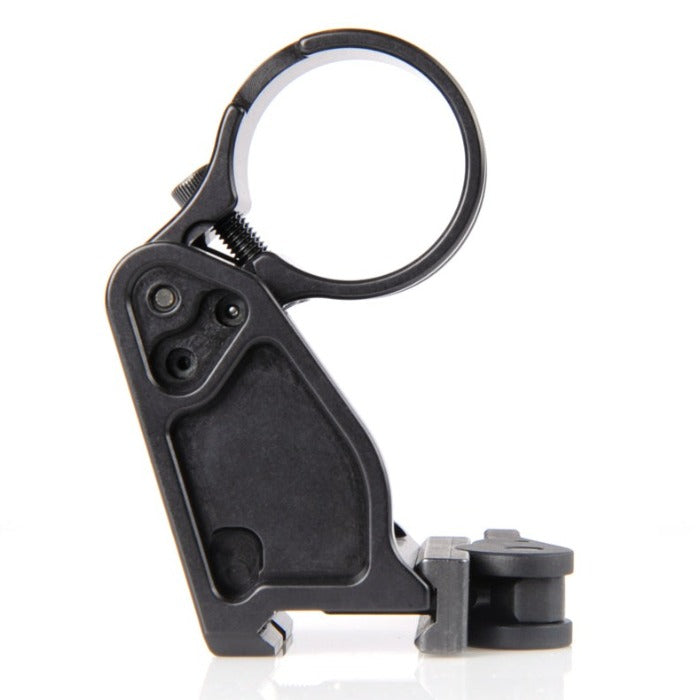 Unity FAST Aimpoint Magnifier Mount Black mounted on rifle with magnifier flipped up in centered position eliminating side profile bulk