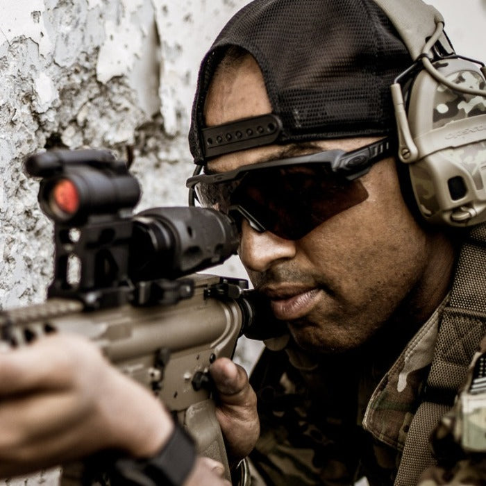 Unity FAST Aimpoint Micro Mount 2.26 installed on rifle with red dot optic showing heads up shooting position and integrated BUIS capability