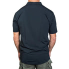 Back view of the Velocity Systems BOSS Rugby Short Sleeve Combat Shirt in Black, a lightweight USA-made tactical top for law enforcement, range, and field use. Built from 4-way stretch nylon-spandex with breathable, moisture-wicking performance.