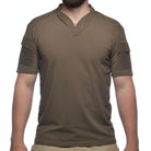 Front view of the Velocity Systems BOSS Rugby Short Sleeve Combat Shirt in Ranger Green, a USA-made tactical base layer built for military, range, and law enforcement training. Features 4-way stretch nylon-spandex and moisture-wicking comfort.